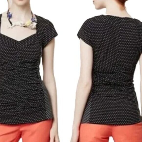 ANTHROPOLOGIE Pin-up Calendar Girl Black with White Polka Dots Top Womens Medium - Picture 8 of 11